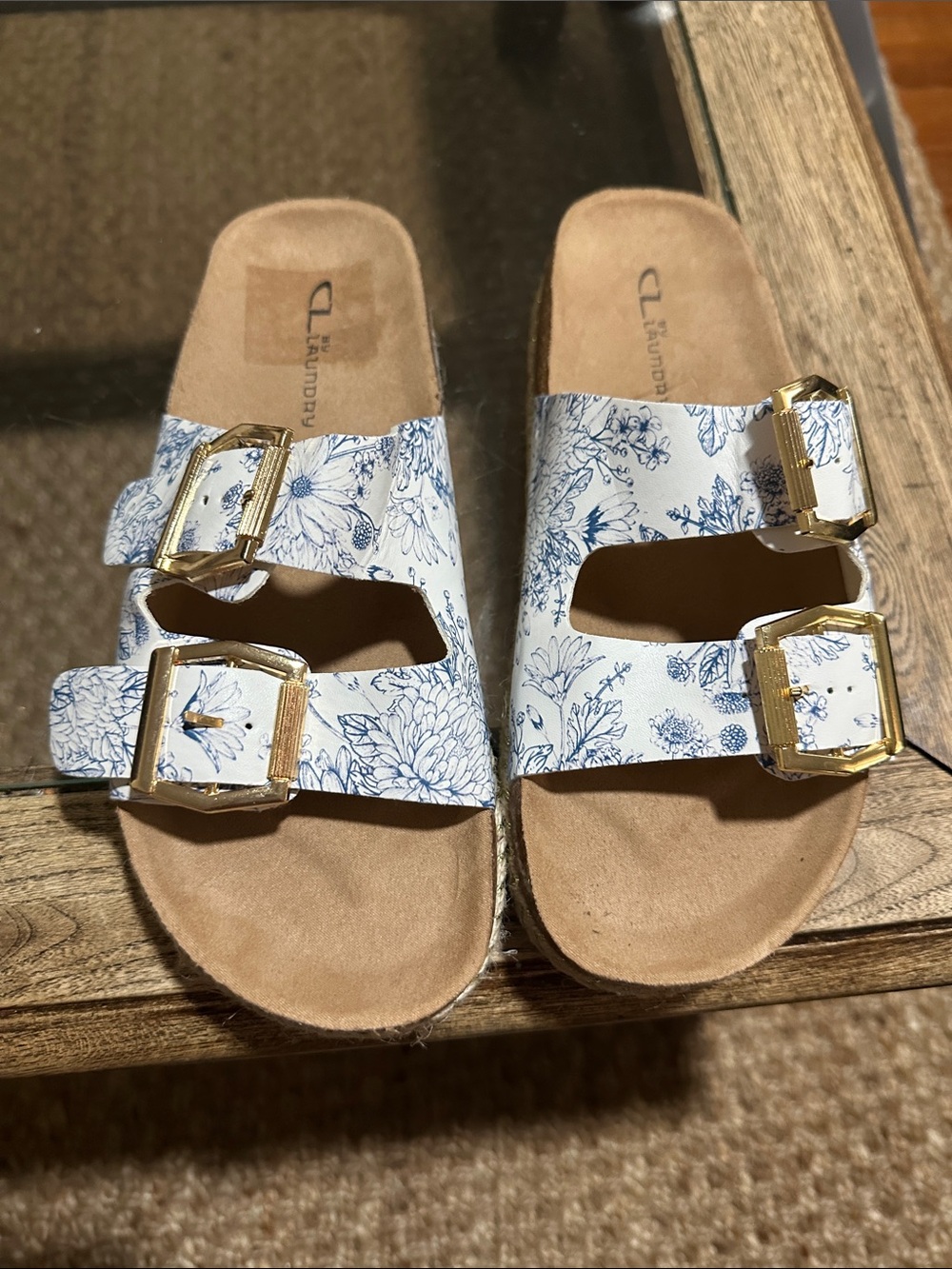 CL by Launday Blue Floral Double-Buckle Slide Sandals